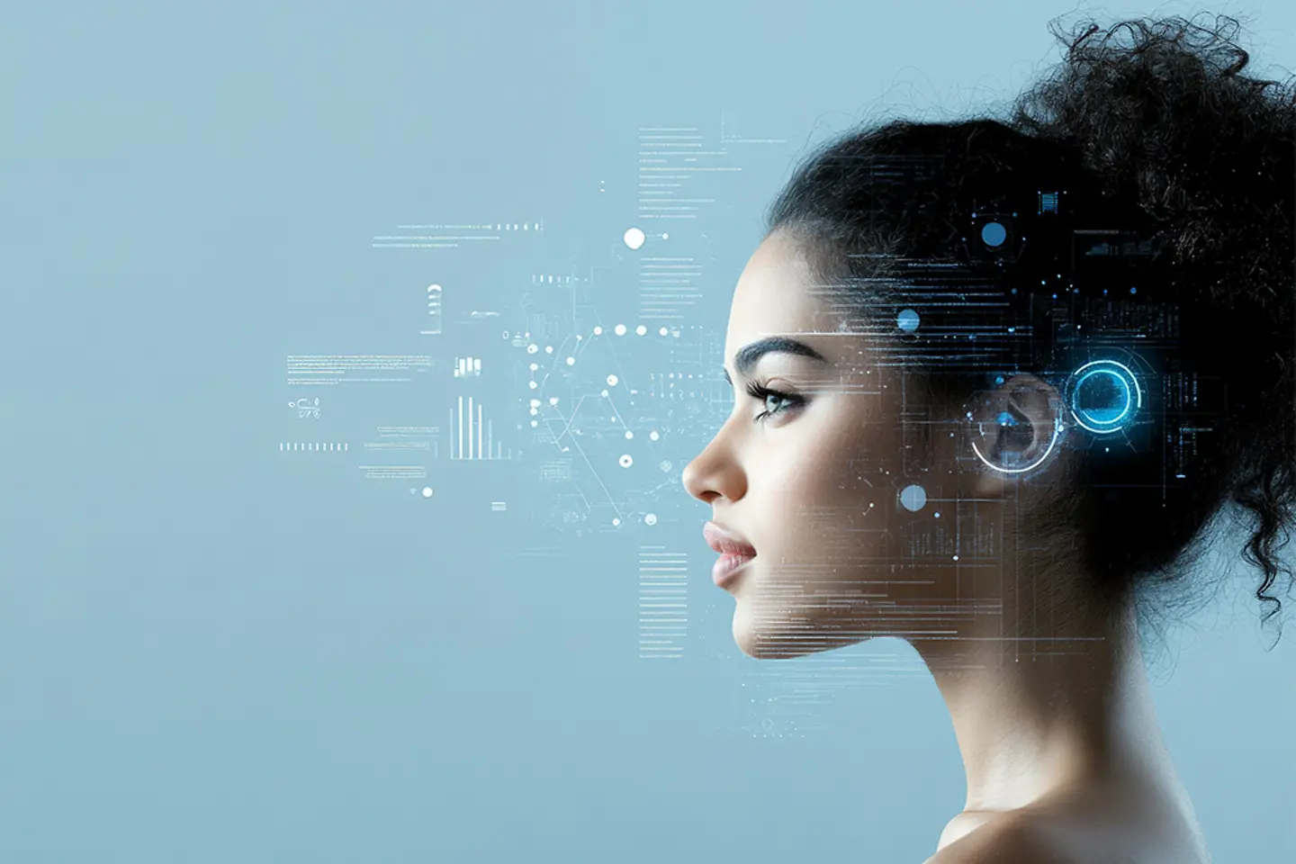 AI-generated image - AI generated image of young woman looking at data visualization