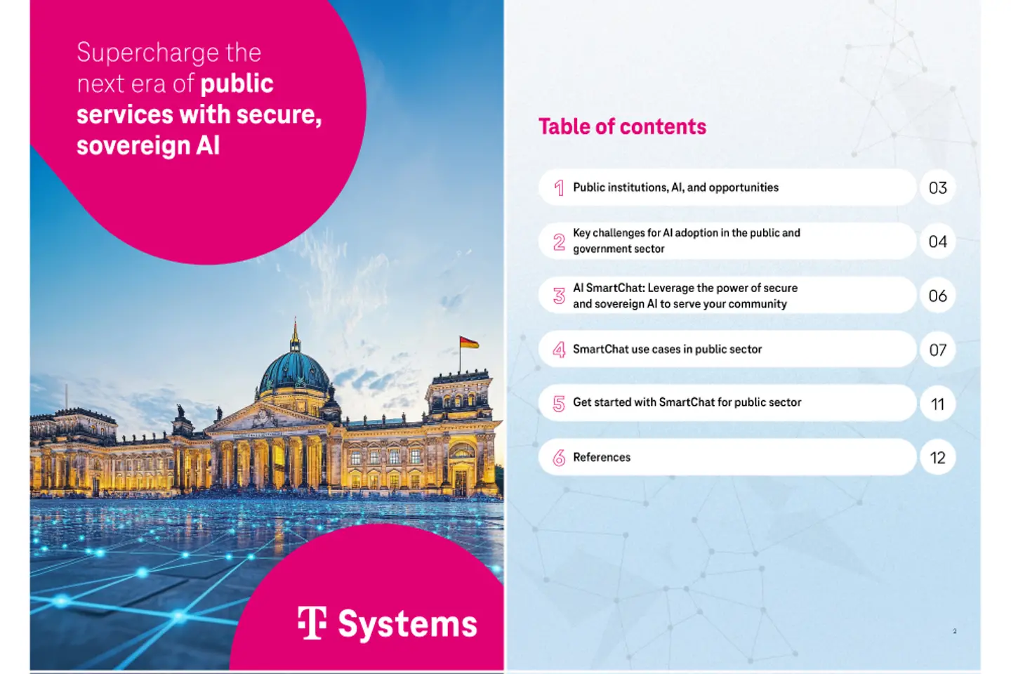 Cover and the next page as a screenshot showing the white paper: AI SmartChat for public sector