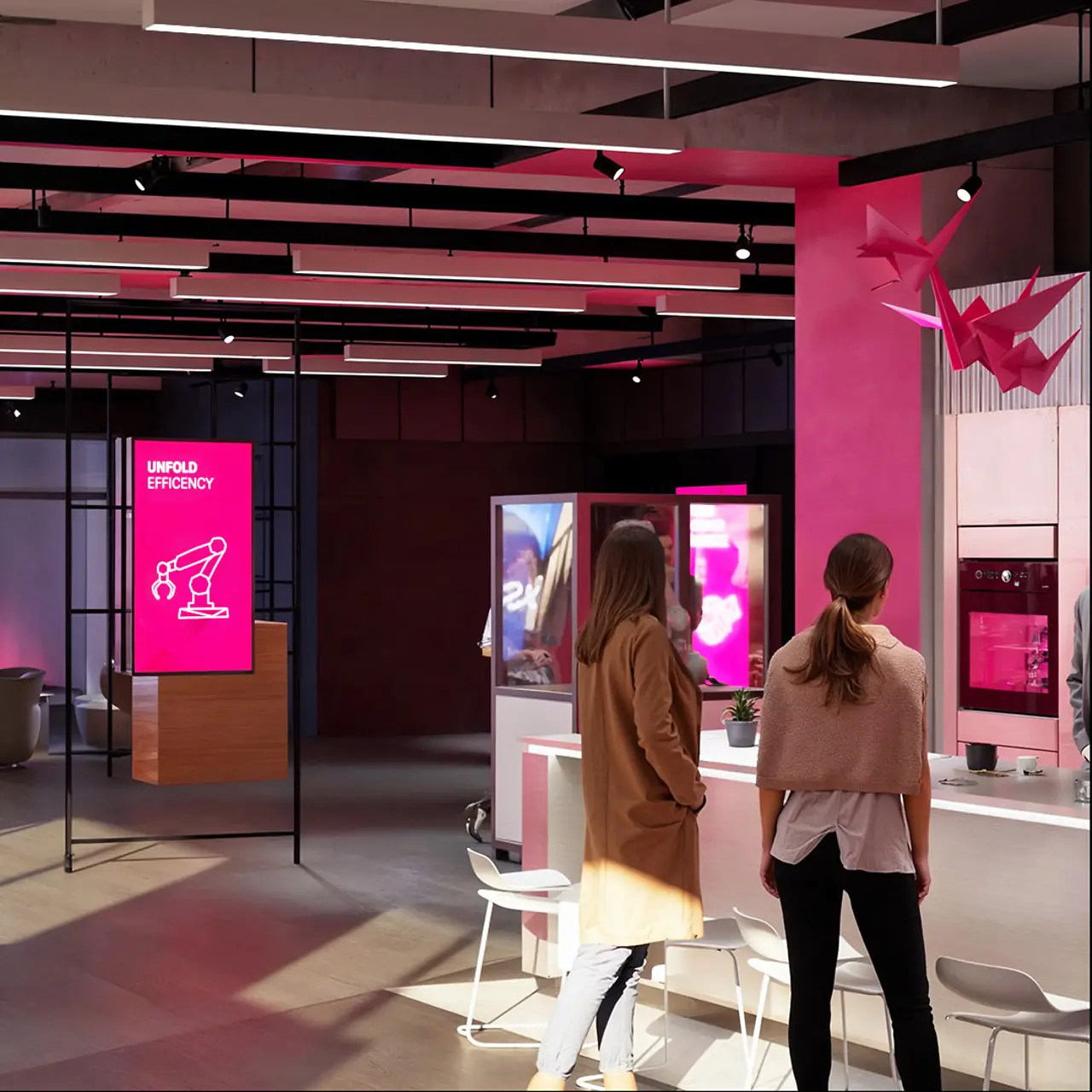 Innovation Center Munich with screens, tables and chairs