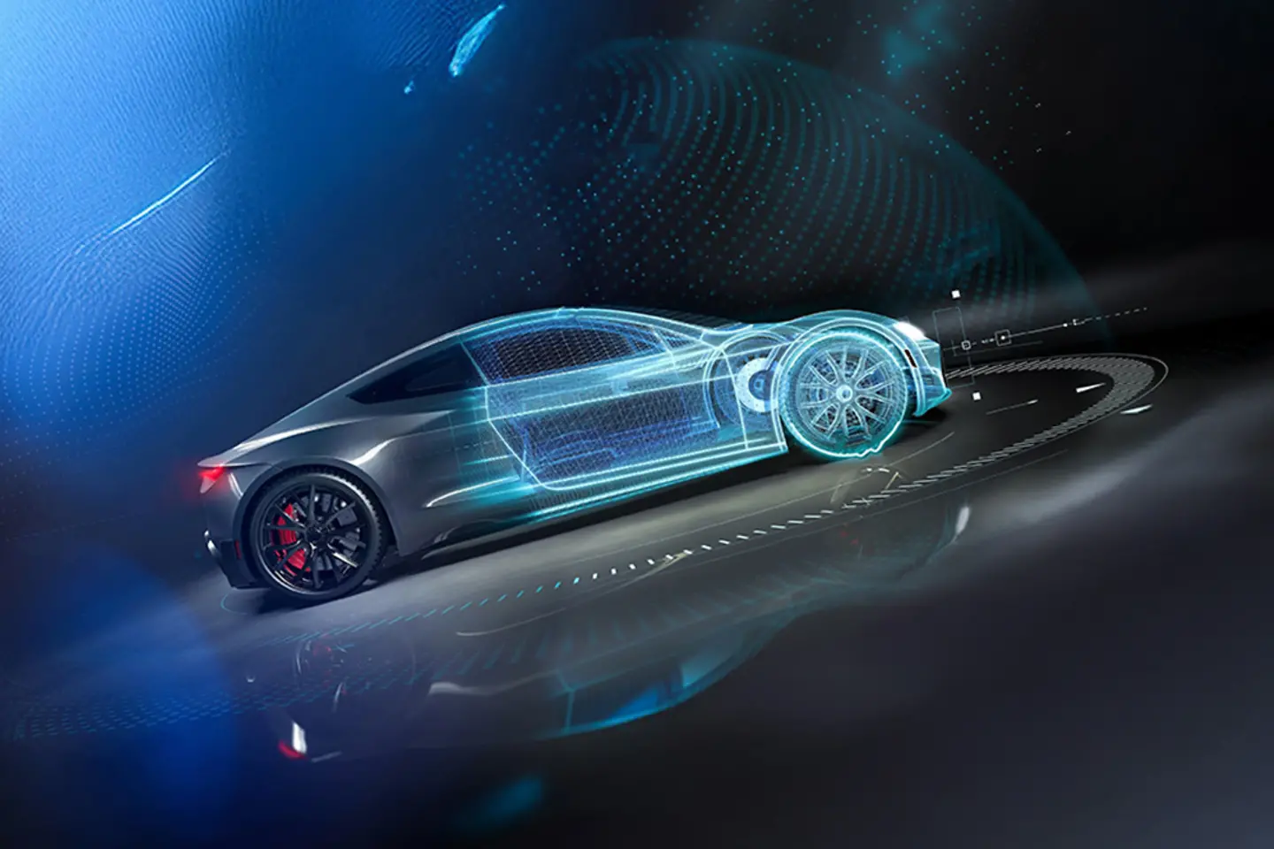 Futuristisches Auto mit Wireframe-Design