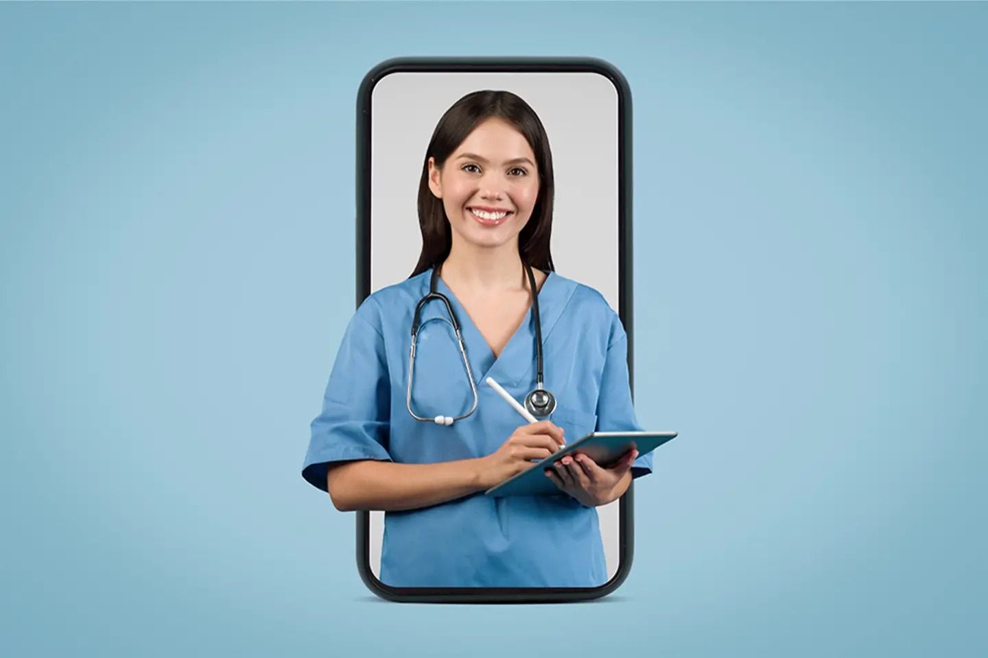 Eine Krankenschwester notiert etwas auf einem Tablet