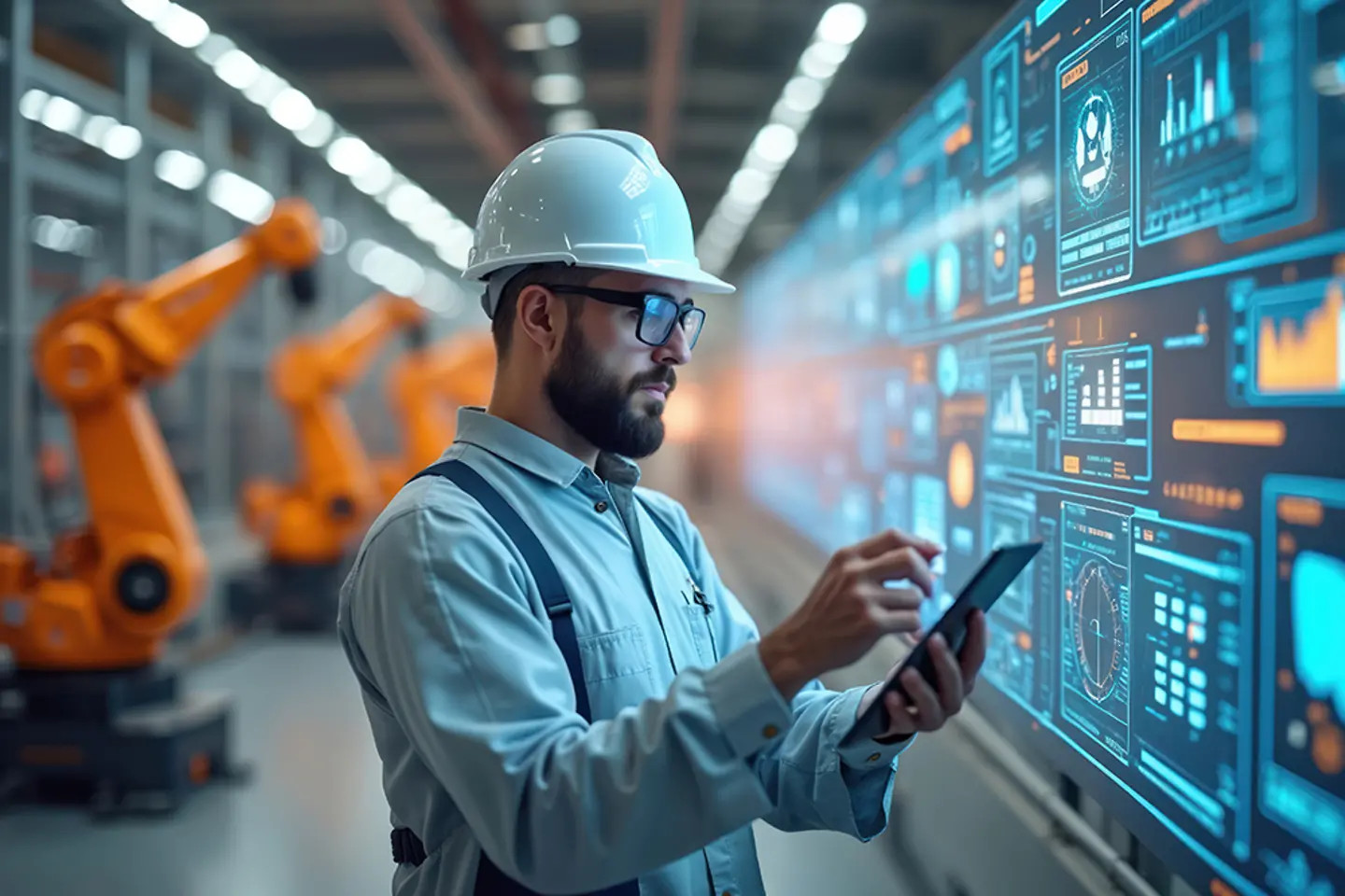 Imagem gerada por IA - Engenheiro de fábrica verificando dados de produção, imagem gerada por IA