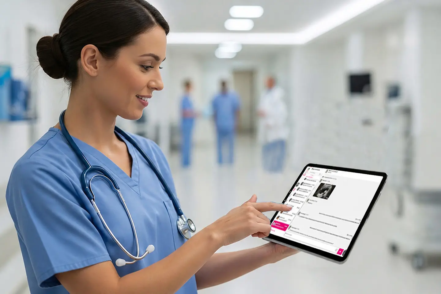 Nurse checking patient data on a tablet