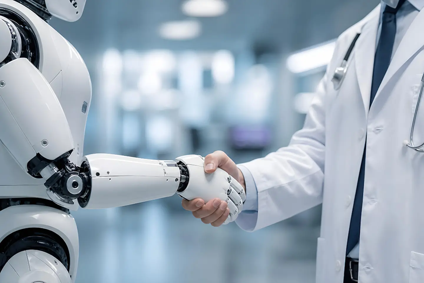 KI-generiertes Bild - Ein Roboter und ein Arzt geben sich die Hand