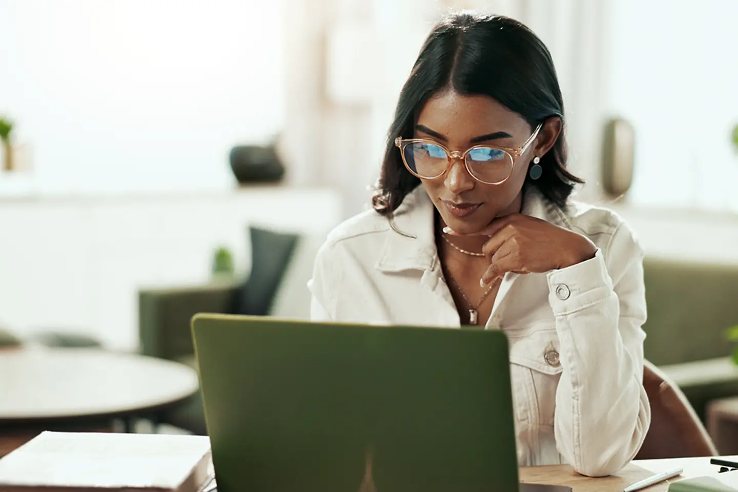 Woman working on laptop