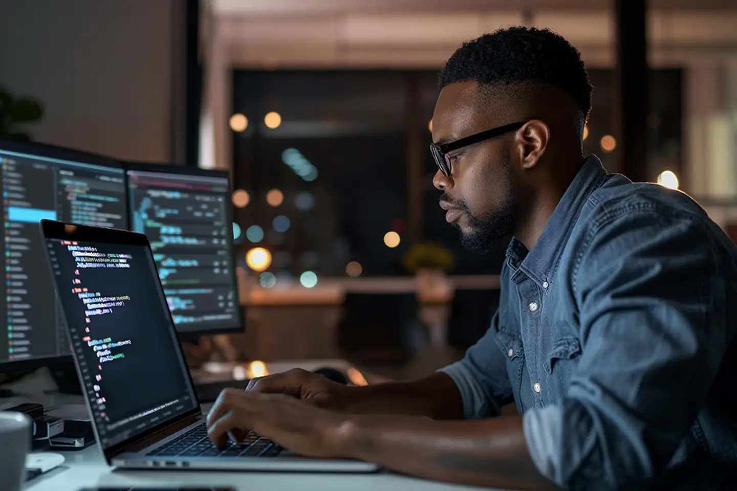 AI-generated image - IT professional writing code on his laptop
