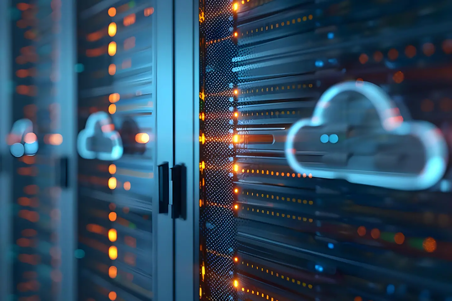 AI-generated image - Detailed closeup of hybrid cloud system highlighting complexity and elegance