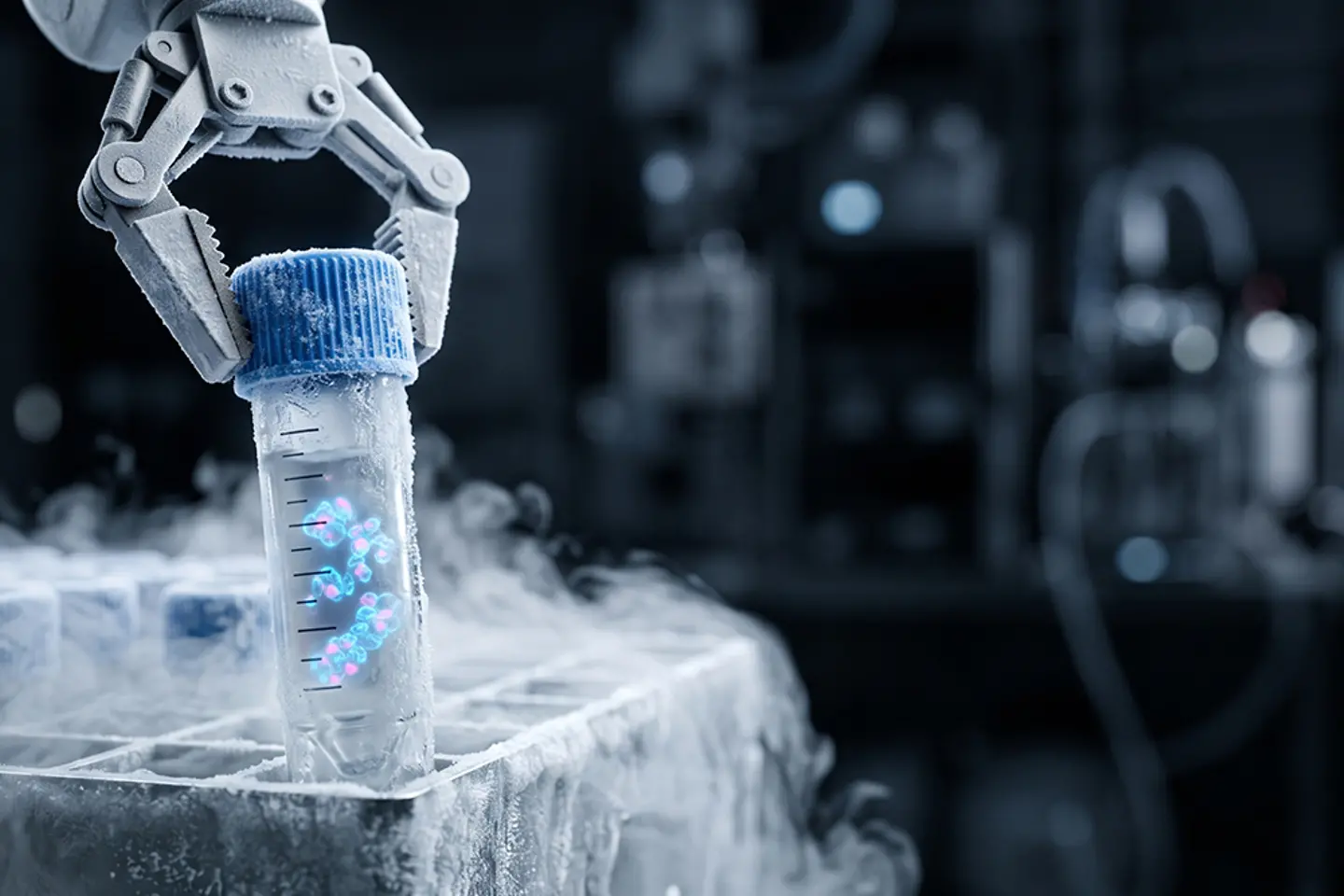 AI-generated image - Robotic arm retrieving a crio-vial