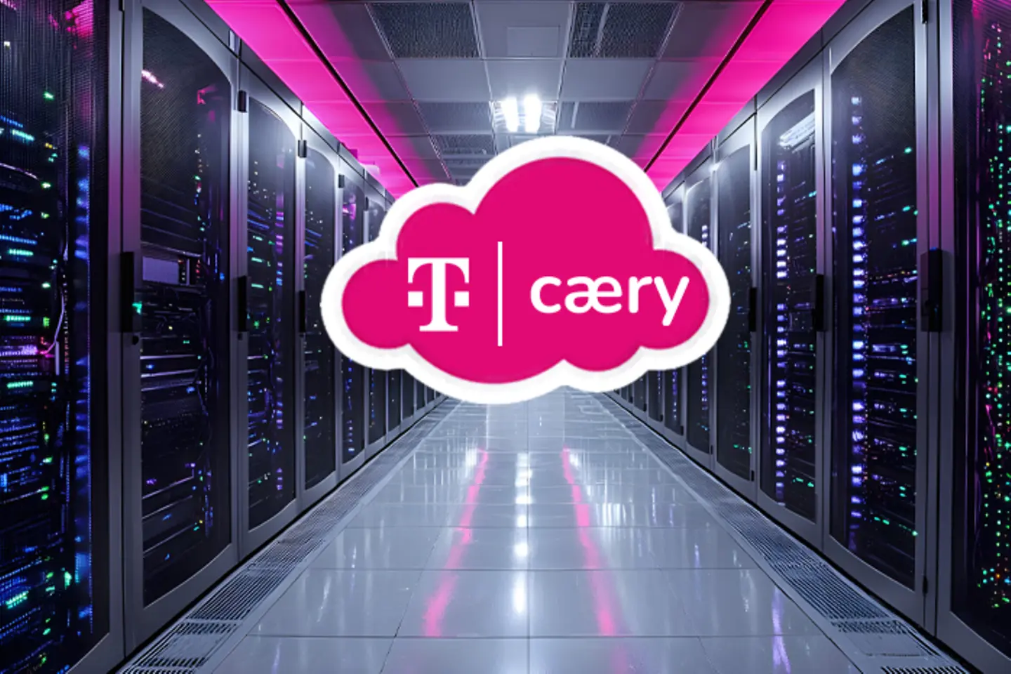 AI-generated image - Server room with the logos of T and Caery on a cloud
