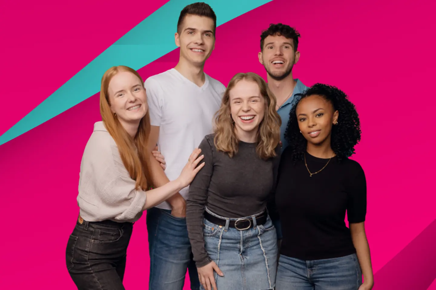 Young people beaming into the camera