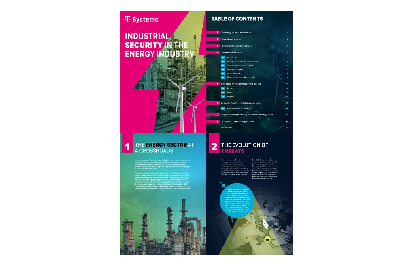 Cover and the next three pages as a screenshot showing the white paper Industrial Security in the energy industry
