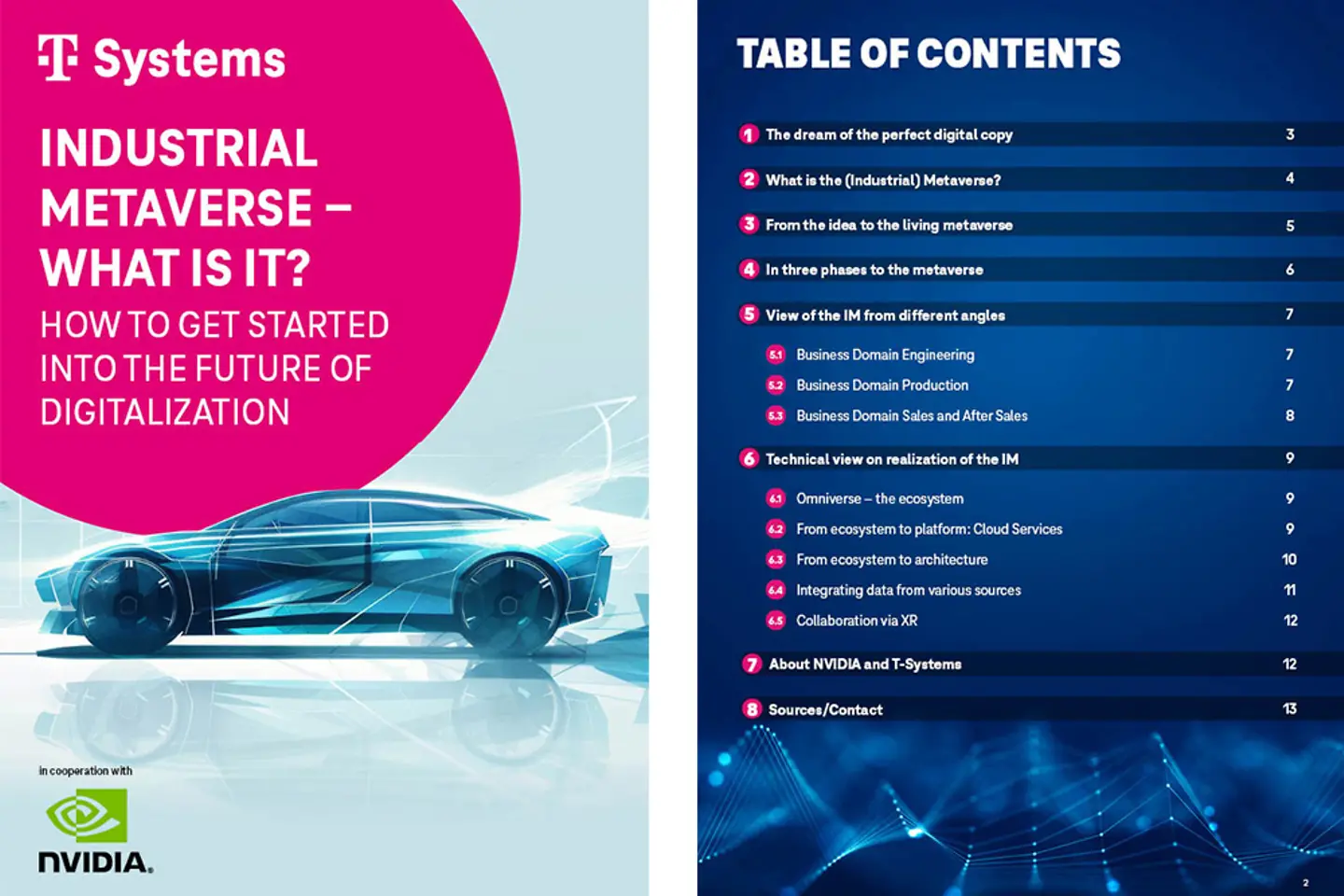 Title page and table ofcontents of the white paper as a screenshot: Industrial metaverse