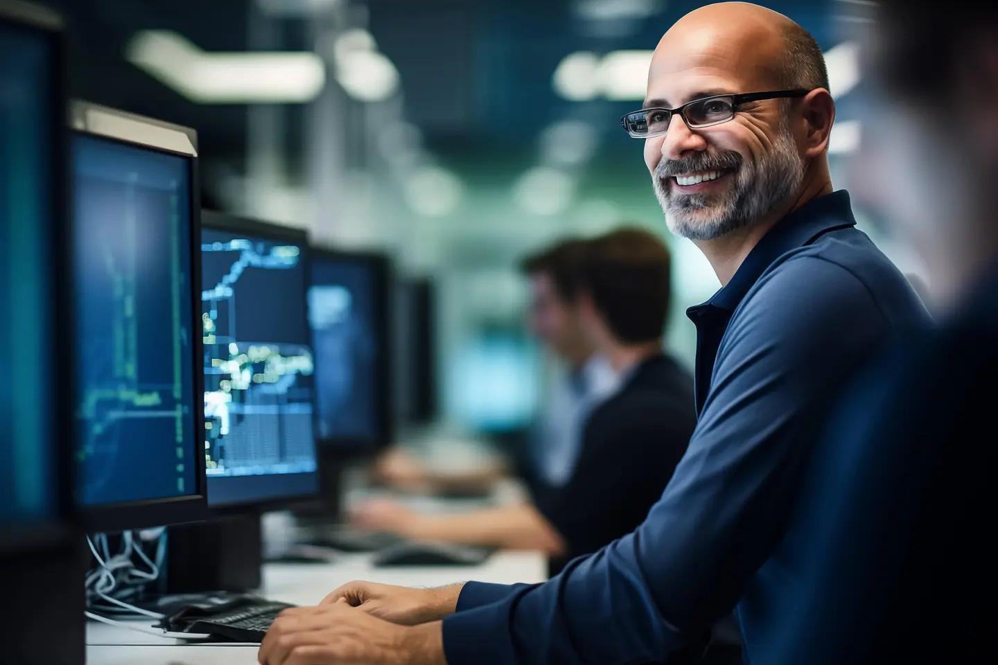 Programmer working with computers